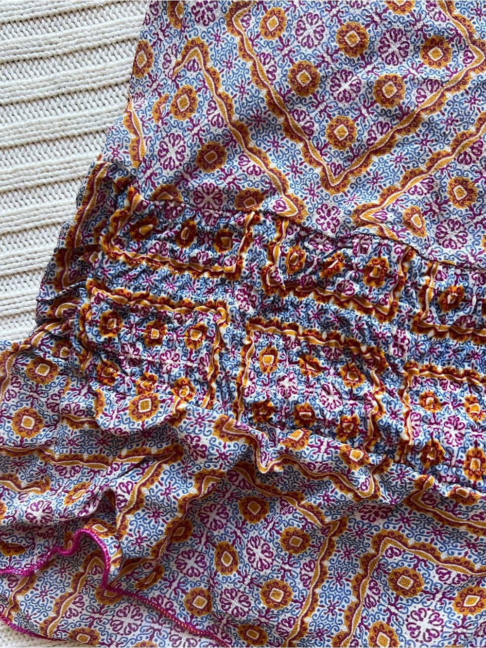 Intimissimi Y2K Boho Tile Print Sheer Racerback Slip Dress Ruffle Hem Cami - Picture 5 of 6